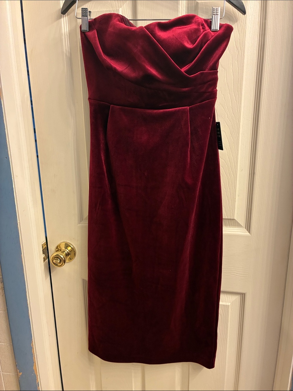 Express Strapless Velvet Dress in Wine Red